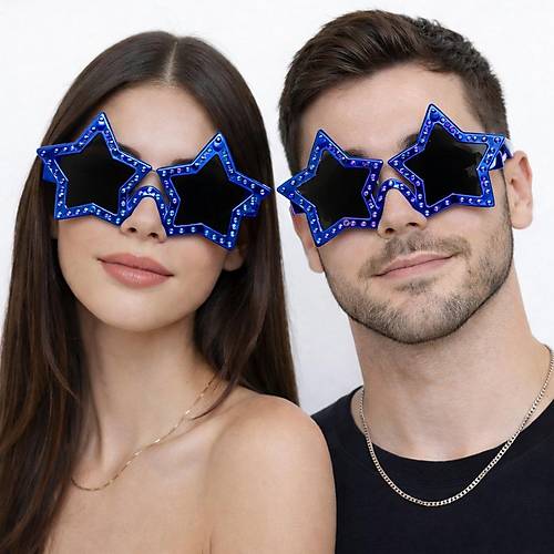 Mavi Renk Disko Y�ld�z� Retro Parti G�zl��� 16X7 cm