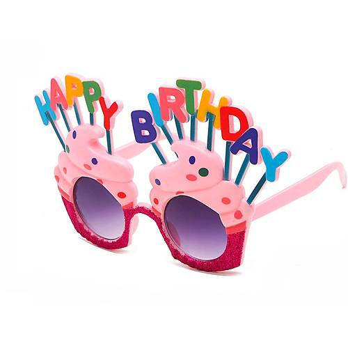 Happy Birthday Yaz�l� Pembe Fu�ya Renk Pembe Pastal� Parti G�zl��� 12x7 cm