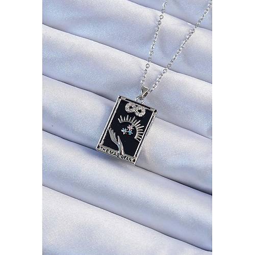 316L �elik Zincir G�m�� Renk Zirkon Ta�l� Sonsuzluk Fig�rl� Tarot Kolye