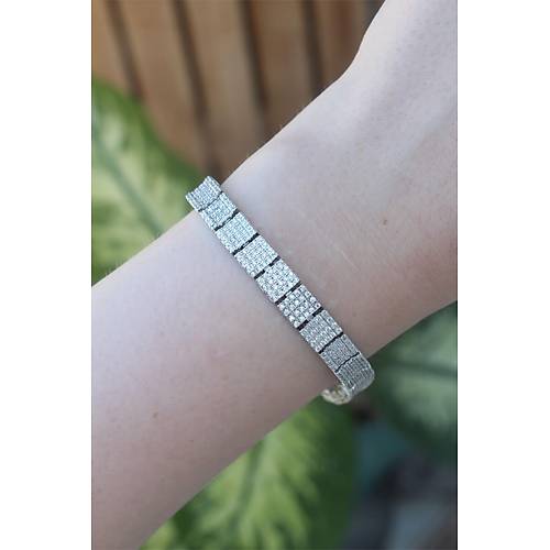 Vip Seri Pirin� Zirkon Ta�l� G�m�� Renk Kare Su Yolu Model Bileklik