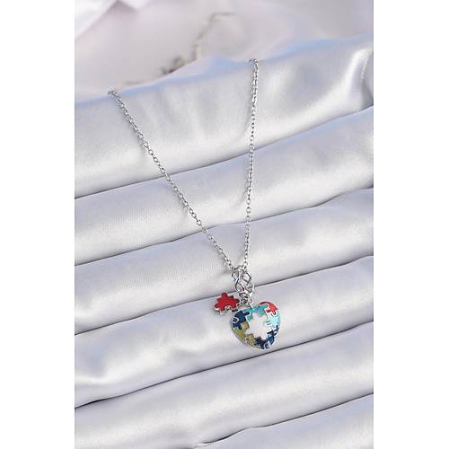 316L �elik G�m�� Renk Yapboz Motif Kalp Fig�r Charm Model Kad�n Kolye