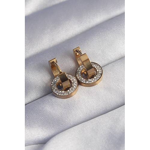 316L �elik Gold Renk Zirkon Ta�l� �� ��e Ge�meli Oval K�pe