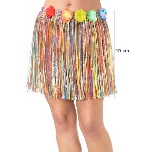 Yeti�kin ve �ocuk Uyumlu Rengarenk P�sk�ll� Hawaii Luau Hula Etek 40 cm