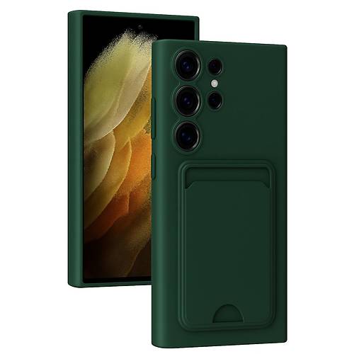 Galaxy S24 Ultra K�l�f Kelvin Kartvizitli Silikon - Koyu Ye�il