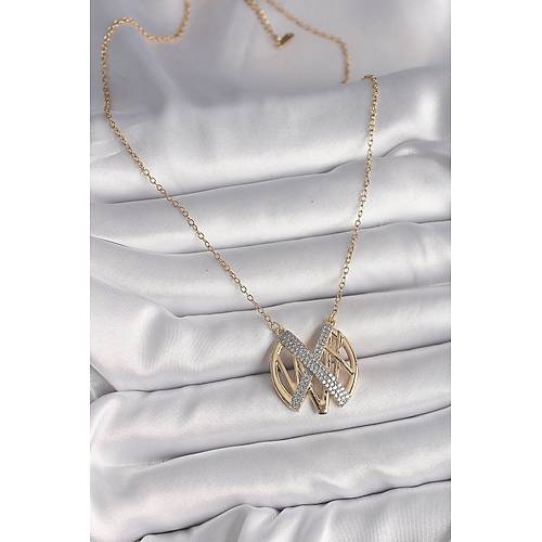 316L �elik Gold Renk Zirkon Ta�l� Vintage Model Kad�n Kolye