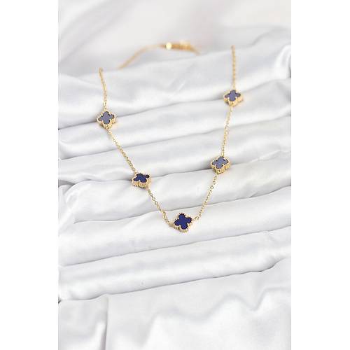 316L �elik Zincir Gold Renk Lacivert Baby Boy Yonca Kad�n Kolye