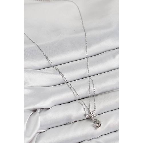 Pirin� Zirkon Ta�l� Y�ld�z Ve Ay Model G�m�� Renk Kad�n Kolye