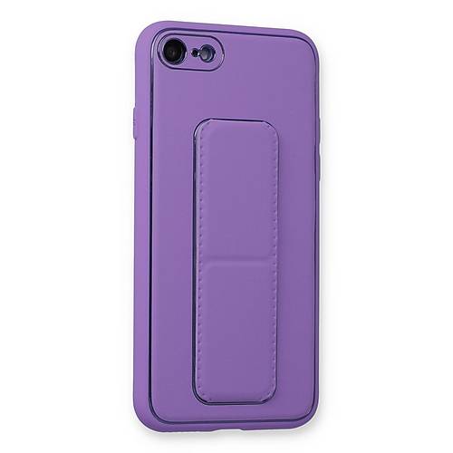 iPhone 7 K�l�f Coco Deri Standl� Kapak - Koyu Lila