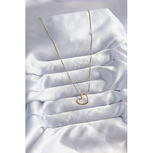 316L �elik Zincir Gold Renk Kalp Model Kad�n Kolye