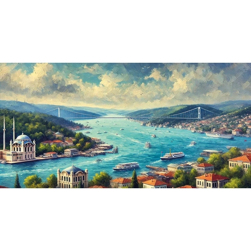 �stanbul Bo�az Manzaras� Kanvas Tablo 60x120cm