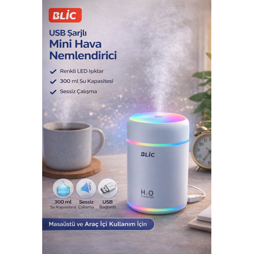 Blic CM-9S Renkli I��kl� Hava Nemlendirici 300 ml USB �arjl� Mini Masa�st� Nemlendirici