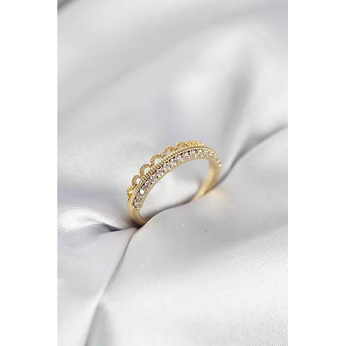 Motif Desenli Gold Renk Zirkon Ta�l� Kad�n Y�z�k