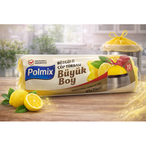 Polmix Limon Kokulu B�zg�l� B�y�k Boy ��p Torbas� 65x70 cm 10'lu 1 Paket Dayan�kl� S�zd�rmaz ��p Po�eti
