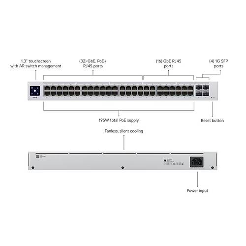 UBIQUITI USW-48-POE 48 PORT GIGABIT + 4X1GB SFP UPLINK L2 195W POE Y�NET�LEB�L�R RACKMOUNT SWITCH
