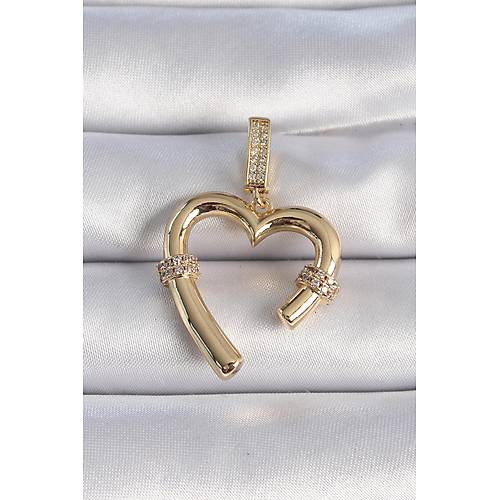 Pirin� Gold Renk Zirkon Ta� Detayl� Kalp Fig�r Ajda Charm