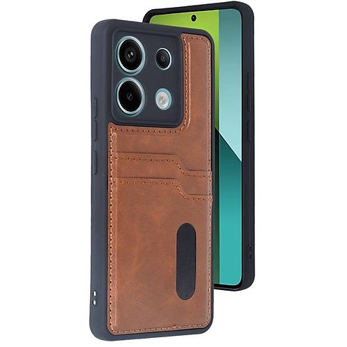 Redmi Note 13 Pro 5G K�l�f Sara Kartvizitli Deri K�l�f - Taba