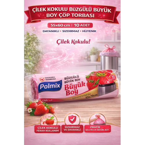 Polmix �ilek Kokulu B�zg�l� B�y�k Boy ��p Torbas� 65x70 cm 10'lu 1 Paket Dayan�kl� S�zd�rmaz ��p Po�eti