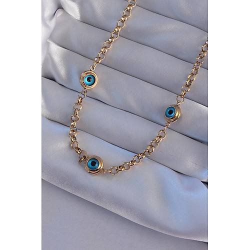 316L �elik Gold Renk Nazar Boncuk Model Kolye