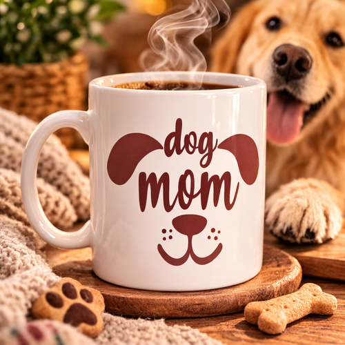 Dog Mom Kupa MODEL 185 � K�pek Annesi Temal� Porselen Kahve Kupas� � K�pek Severlere Hediye Kupa
