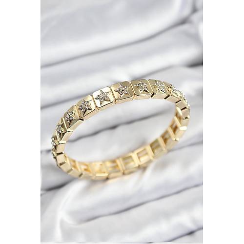 Pirin� Zirkon Ta�l� Y�ld�z Model Gold Renk Lastikli Kad�n Bileklik