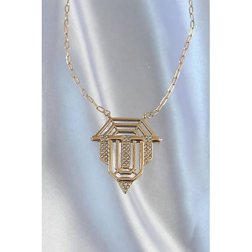 316L �elik Zincir Gold Renk Zirkon Ta�l� Serenay Kolyesi