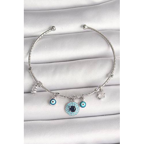 Pirin� G�m�� Renk Sallant� Zirkon Ta�l� Nazar Boncuk Fig�r Charm Kad�n Bileklik