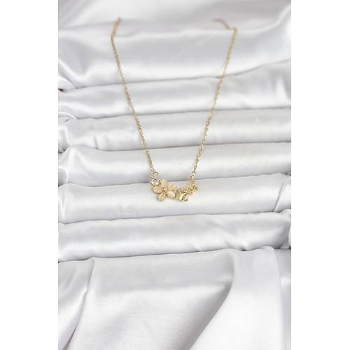 316L �elik Zincir Gold Renk �i�ek ve Kelebek Model Kad�n Kolye