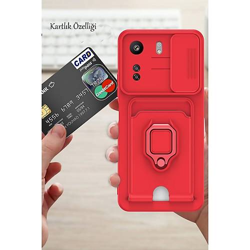 Redmi 13C K�l�f Zuma Kartvizitli Y�z�kl� Silikon - K�rm�z�