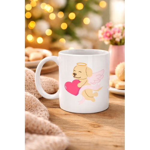 Melek Golden Retriever K�pek Tasar�ml� Porselen Kupa MODEL 55 � Kalpli, Sevgiliye �zel, Sevimli Hediye Kupa
