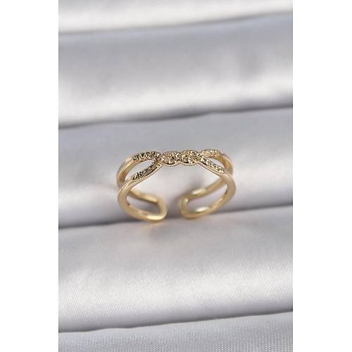 Pirin� Gold Renk Ayarlanabilir Zirkon Ta�l� Sarmal Model Kad�n Y�z�k