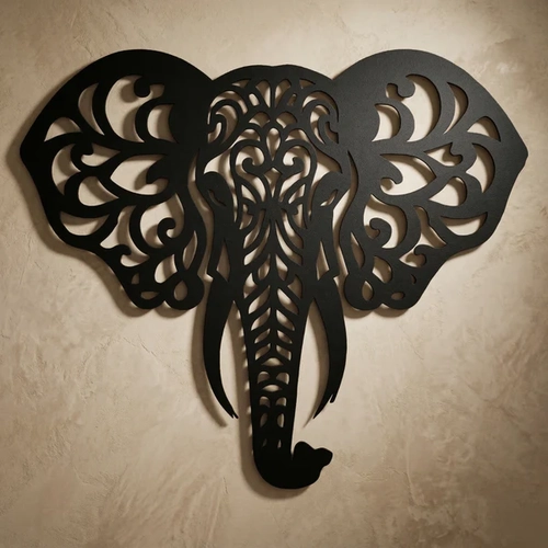 Dekoratif Fil Duvar Tablosu MDF Lazer Kesim Etnik Desenli Fil Duvar S�s� Modern Dekor