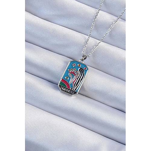 316L �elik Zincir G�m�� Renk Ta� ve K�z Fig�rl� Renkli Mineli Tarot Kolye