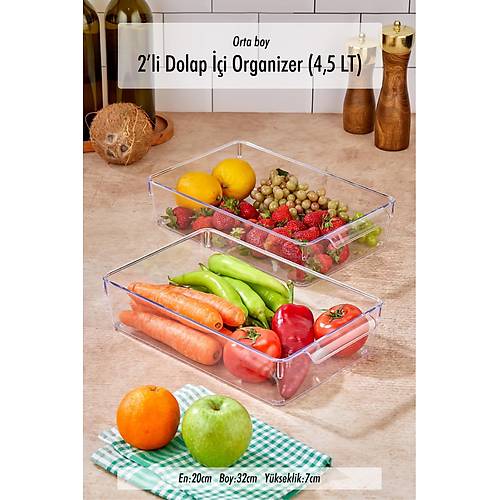 2'li Orta Boy Kapaks�z Dolap ��i Organizeri & K�r�lmaz D�zenleyici Kutu (4,5Lt)