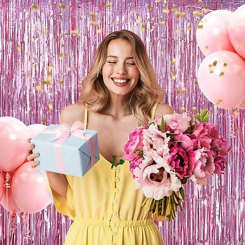 Rose Gold Renk Ekstra Metalize Parlak Sa�akl� Arka Fon Perde �thal A Kalite 1x2 Metre