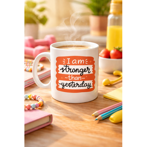 I Am Stronger Than Yesterday Motivasyon Kupas� MODEL 136 � �lham Veren Tasar�m, Porselen Kahve & �ay Kupas� � G�nl�k Motivasyon Hediyesi