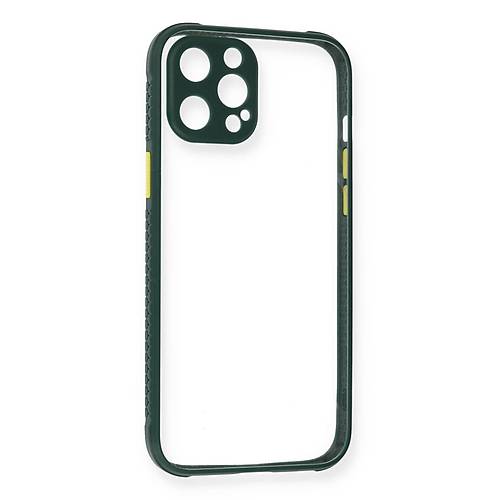 iPhone 12 Pro K�l�f Miami �effaf Silikon - Koyu Ye�il