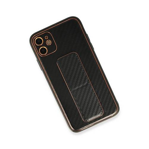 iPhone 12 K�l�f Coco Karbon Standl� Kapak - Siyah
