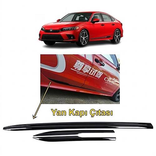 Honda Civic FE1 2022 ve Sonras� Parlak Siyah Piano Black Yan Kap� ��tas� 4 Par�a