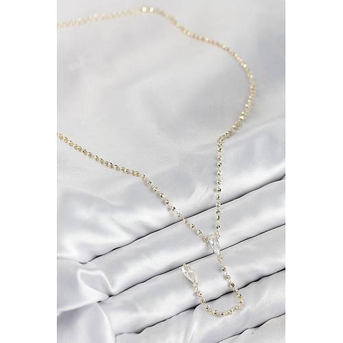 Pirin� Zirkon Ta�l� Gold Renk Kad�n Y Kolye