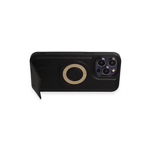 iPhone 14 Pro K�l�f Merk�r Magneticsafe Standl� Kapak - Siyah