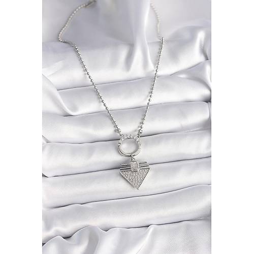 316L �elik G�m�� Renk Top�uk Zincir Zirkon Ta�l� ��gen Model Kad�n Kolye