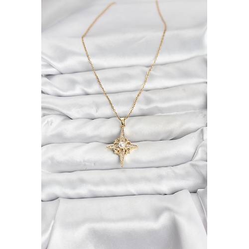 316L �elik Zincir Gold Renk Kutup Y�ld�z� Model Zirkon Ta�l� Kad�n Kolye