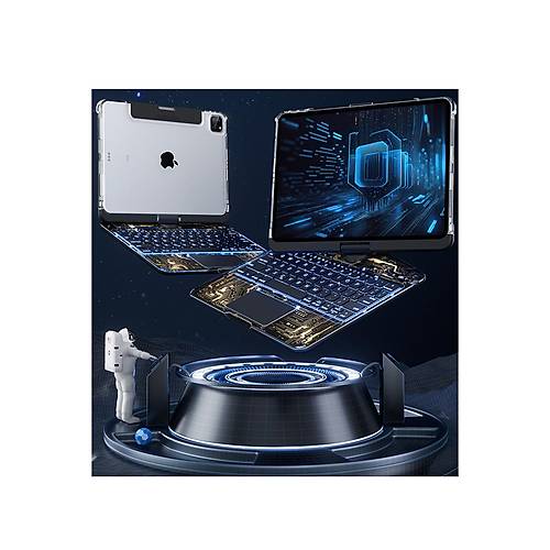 JP11 iPad Pro 11 (2022) K�l�f Vales D�nen Ledli Klavyeli Tablet K�l�f� - Siyah