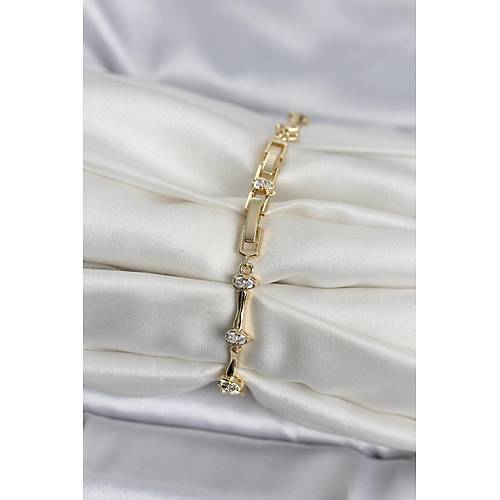 Pirin� Gold Renk Damla Model Zirkon Ta�l� Kad�n Bileklik