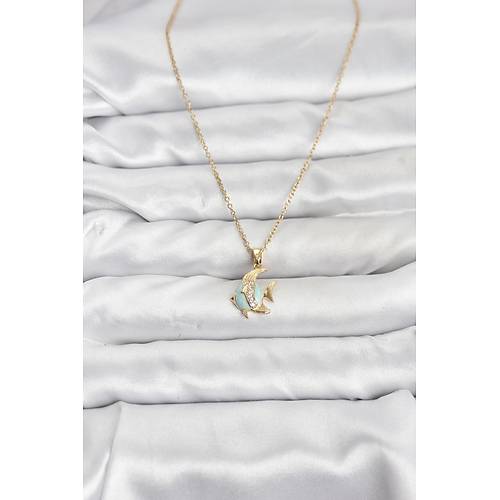 316L �elik Zincir Gold Renk Bal�k Model Zirkon Ta�l� Kad�n Kolye