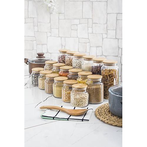 18'li Bambu Kapakl� Cam Kavanoz & Erzak Saklama Kab� Seti 3* 1.3 Lt + 0.80 Lt + 0.50 Lt(Vakum Kapak)