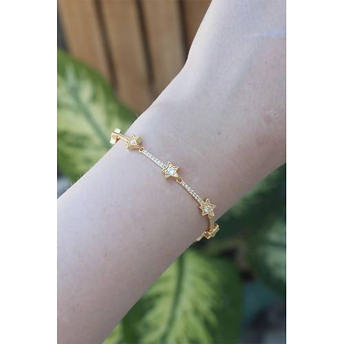 Vip Seri Pirin� Zirkon Ta�l� Gold Renk Halley Model Bileklik