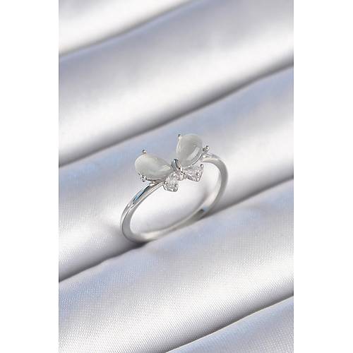 Pirin� G�m�� Renk Zirkon Ta�l� Beyaz Mineli Kelebek Model Kad�n Y�z�k