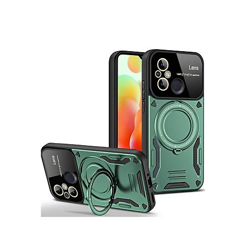Redmi 12C K�l�f Joy Lens Standl� Kapak - Koyu Ye�il
