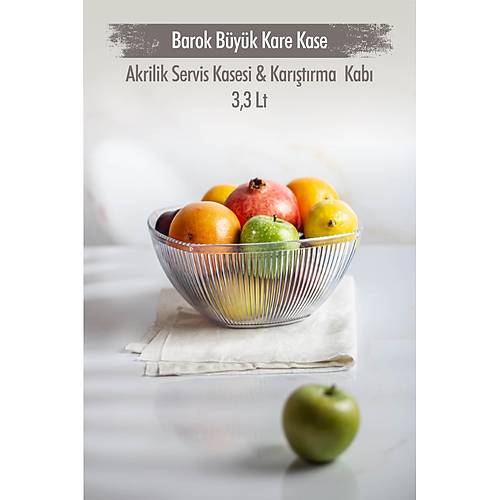 Akrilik Barok �effaf B�y�k Kare Meyve & Salata Kasesi & Kar��t�rma Kab� / 3,3 Lt (CAM DE��LD�R)
